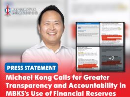 Michael Kong calls for greater transparency and accountability in MBKS’s use of financial reserves Screenshot of a citizen's complaint regarding damaged public infrastructure with MBKS repeatedly cited the need for additional funding before carrying out repairs.