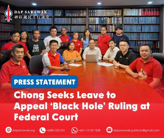 Chong Chieng Jen announces his decision to seek leave to appeal the Court of Appeal’s ‘Black Hole’ ruling at the Federal Court, saying the case is about protecting Malaysians’ right to criticise the government and safeguarding democratic freedoms.