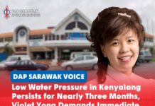 Low water pressure in Kenyalang persists for nearly three months, Violet Yong demands immediate action Violet Yong has called on Sarawak Water Sdn Bhd and the Sarawak Government to take immediate action to resolve the persistent low water pressure affecting residents and businesses in Kenyalang Park, the Kenyalang commercial area and Kenyalang Food Centre.