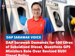 DAP Sarawak demands for 500 litres of subsidised diesel, questions GPS Ministers role over revised BUDI Diesel policy Chong Chieng Jen has called for a monthly 500-litre subsidised diesel allocation for all diesel vehicles in Sarawak and urged GPS ministers to explain why the demand was not accepted under the revised BUDI Diesel policy.