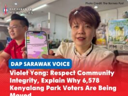 Violet Yong: Respect Community Integrity, explain why 6,578 Kenyalang Park voters are being moved Violet Yong has called on the Election Commission (EC) to respect Community Integrity in the proposed Sarawak electoral redelineation and explain why 6,578 Kenyalang Park voters are proposed to be transferred to the newly created Tabuan Jaya constituency.