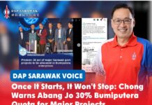 Once it starts, it won’t stop: Chong warns Abang Jo 30% Bumiputera quota for major projects Chong Chieng Jen has warned Premier Tan Sri Abang Johari Tun Openg against implementing a 30% Bumiputera quota for major state government projects, saying the policy could undermine meritocracy and eventually expand into other sectors.