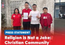 Religion is not a joke: Christian community deserves respect (From left to right) DAPSY Sarawak Treasurer Lesley Chong, Secretary George Lam, Deputy Chief Soo Tien Ren, and Publicity Secretary Daphne Chong lodged a report at the Sekama police station.