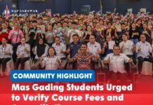 Mas Gading students urged to verify course fees and accreditation Mordi with recipients of the 2026 Mas Gading Further Studies Incentive, now in its fifth year, with RM135,500 allocated to 271 recipients.