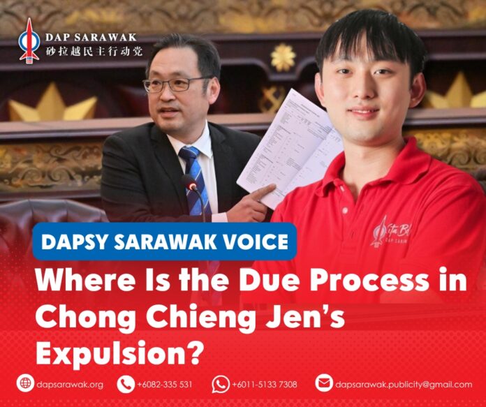 191026_DAPSWK_Hong Hien Speaker DUN Chong Hong Hien calls on the Sarawak Assembly Speaker and state government to explain how due process was upheld in the expulsion of ADUN for Padungan Chong Chieng Jen, who was absent when the motion was tabled and dealt with.
