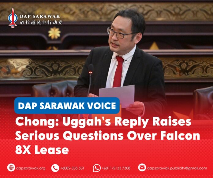 ADUN for Padungan Chong Chieng Jen raises serious questions over the US$71.77 million Falcon 8X lease by Hornbill Skyways, including the absence of a tender process and concerns over governance and transparency.